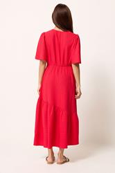 PixieGirl Petite Red Asymmetric Tiered Midi Dress | PixieGirl 2