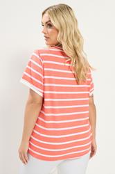YOURS Plus Size Orange Stripe Ringer T-Shirt | Yours Clothing 2