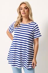 Yours Plus Size Blue Stripe Swing T-Shirt | Yours Clothing 3