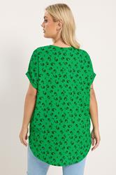 YOURS Plus Size Green Floral Notch Neck Top | Yours Clothing 2