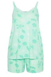 YOURS Curve Green Shell Print Soft Touch Pyjama Set