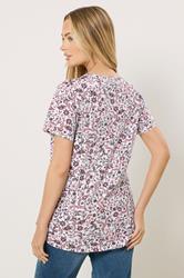 M&Co Pink Floral Short Sleeve Henley Top | M&Co 2
