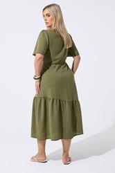 LIMITED COLLECTION Plus Size Khaki Green Deep V-Neck Maxi Dress | Yours Clothing 2