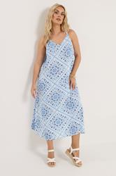 YOURS Plus Size Blue Tile Print Throw On Maxi Dress | Yours Clothing 1