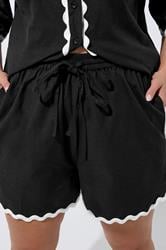 LIMITED COLLECTION Plus Size Black Scallop Linen Shorts | Yours Clothing 5