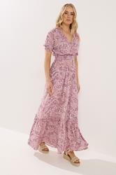 LTS Tall Women's Pink Floral Shirred Maxi Dress | Long Tall Sally 1