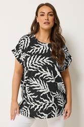 YOURS Plus Size Black Leaf Print Top | Yours Clothing 3