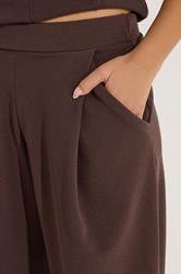 PixieGirl Petite Women's Chocolate Brown Jersey Pleated Barrel Trousers | PixieGirl 4