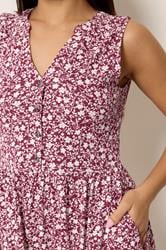 M&Co Petite Berry Red Floral Cotton Tiered Midi Dress | M&Co  4