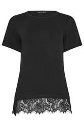 M&Co Black Lace Hem T-Shirt