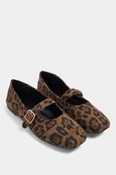 Brown Leopard Buckle Detail Mary Jane Flats In Wide E Fit