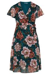 YOURS LONDON Plus Size Green & Pink Floral Wrap Dress | Yours Clothing 5
