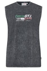 BadRhino Big & Tall negro top sin mangas lavado al ácido con gráfico «Castrol»