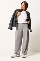 PixieGirl Petite Women's Grey Crinkle Barrel Leg Trousers | PixieGirl 3