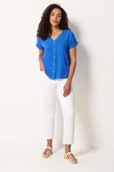 M&Co Cobalt Blue Button Front Blouse | M&Co 1