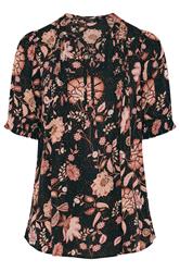 EVANS Blouse noire à fleurs avec plis nervurés et lien à l'encolure
