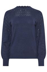 M&Co marineblauwe trui met pointelle mouwen
