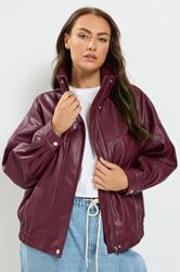 YOURS Plus Size Red Faux Leather Funnel Neck Jacket | Yours Clothing 3
