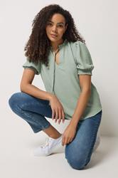 M&Co Green Pastel Tie Neck Frill Sleeve Blouse | M&Co 3