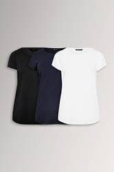 YOURS 3 PACK Plus Size Navy Blue & Black Core T-Shirts | Yours Clothing 3