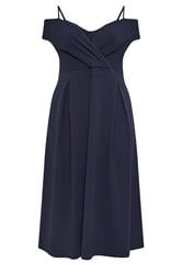 YOURS LONDON Curve Navy Blue Bardot Skater Dress