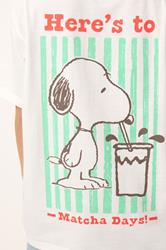 PixieGirl Petite Women's White Snoopy Matcha Graphic Cotton T-Shirt | PixieGirl 7