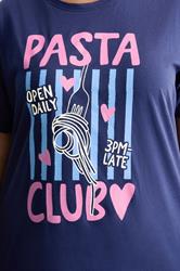 YOURS Plus Size Navy Blue 'Pasta Club' Wide Leg Striped Pyjama Set | Yours Clothing 4