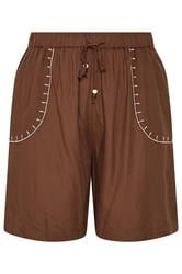 YOURS Plus Size Brown Embroidered Shorts | Yours Clothing 5
