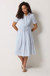 M&Co Blue Stripe Tie Waist Cotton Shirt Dress | M&Co 1