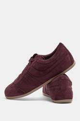 Burgundy Red Faux Suede Low Retro Stripe Trainers In Extra Wide EEE Fit | Yours Clothing 3