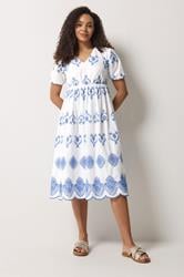 M&Co White & Blue Broderie Cotton Midi Dress | M&Co 1