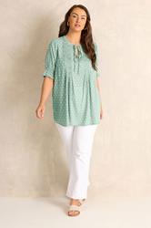 EVANS Curve Dobby Tie Neck Green Sage Blouse | Evans 1