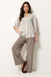M&Co White & Natural Brown Stripe Tab Sleeve Shirt 1