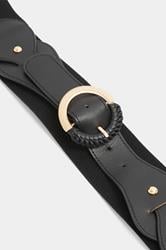 Black Wide Elasticated Round Buckle Belt | Yours Clothing 2