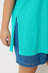 YOURS Plus Size Turquoise Side Split Longline Side T-Shirt | Yours Clothing 4