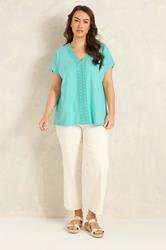 EVANS Plus Size Aqua Blue Cotton Crochet Trim Top | Evans 1