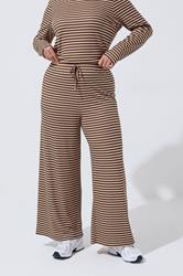 LIMITED COLLECTION Plus Size Chocolate Brown & Cream Ribbed Trousers | Yours Clothing 1
