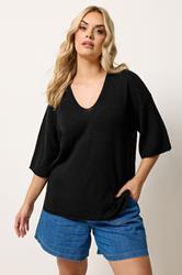 YOURS Plus Size Black Knitted T-Shirt | Yours Clothing 3