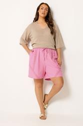 YOURS Plus Size Pink Crochet Drawstring Shorts | Yours Clothing 1