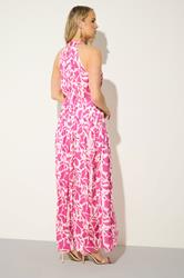 LTS Tall Women's Pink Abstract Satin Halterneck Maxi Dress | Long Tall Sally 2