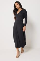 PixieGirl Petite Women's Black Wrap Midi Dress | PixieGirl 1