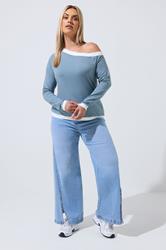 LIMITED COLLECTION Plus Size Blue Contrast Off Shoulder Top | Yours Clothing 2