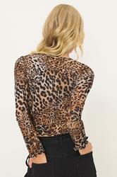 PixieGirl Petite Women's Beige Brown Leopard Print Long Sleeve Top | PixieGirl 2
