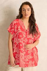 EVANS Plus Size Red Paisley Notch Neck Modal Shirt | Evans 3