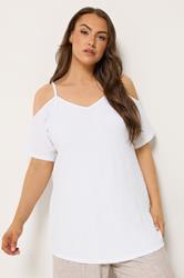 YOURS Plus Size White Textured Cold Shoulder Top | Yours Clothing 3