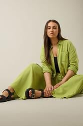 EVANS Plus Size Set Chartreuse Green Linen Shirt & Trouser | Evans 8