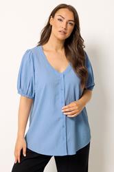 YOURS Plus Size Blue Button Textured Blouse | Yours Clothing 3