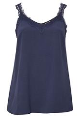EVANS Curve Navy Blue Lace Trim Cami Vest Top