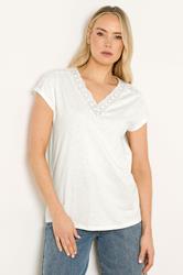 LTS Tall Women's Ivory White Lace V-Neck Cotton T-Shirt | Long Tall Sally 3
