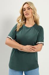 YOURS Plus Size Green Metallic Crochet Trim T-Shirt | Yours Clothing  3